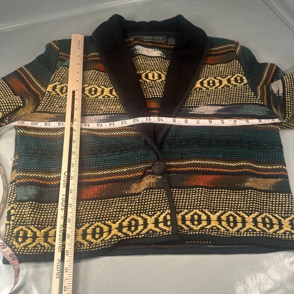 New Identity Southwest Tapestry Blazer Women Cropped Shawl Collar Western Cotton - Picture 13 of 16